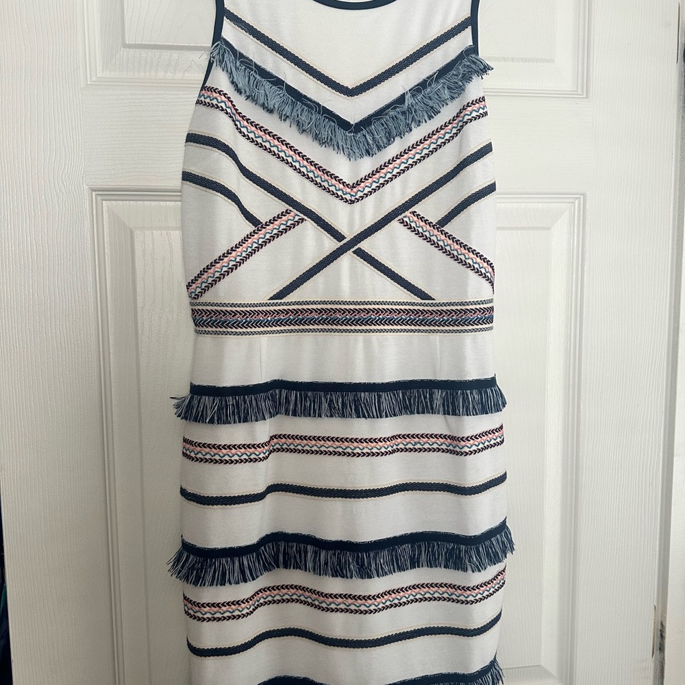 Adelyn Rae Striped Mini Dress with Fringe